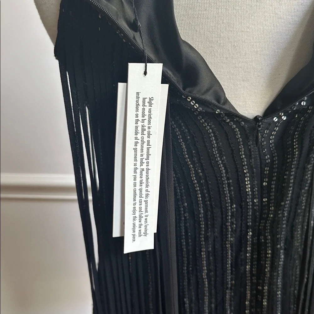 Parker Bryant dress fringe trim sequins silk size small black NWT - Picture 7 of 9
